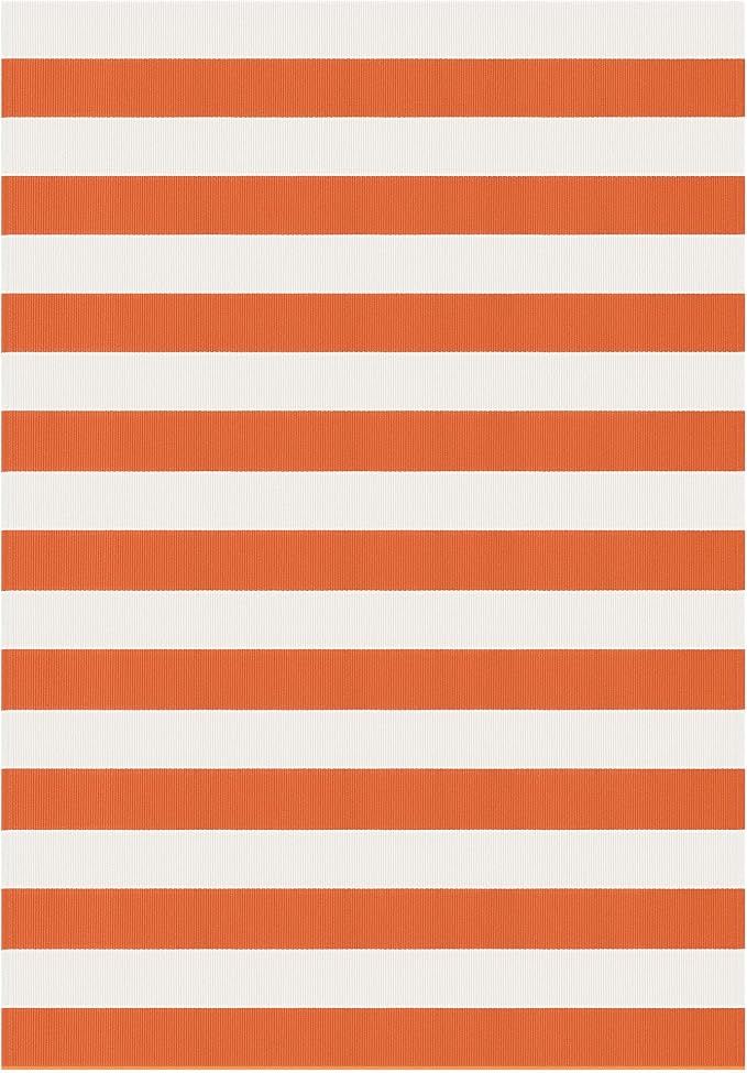 KOZYFLY Striped Outdoor Rug 4x6 Ft Orange and White Halloween Fall Hand Woven - Image 8