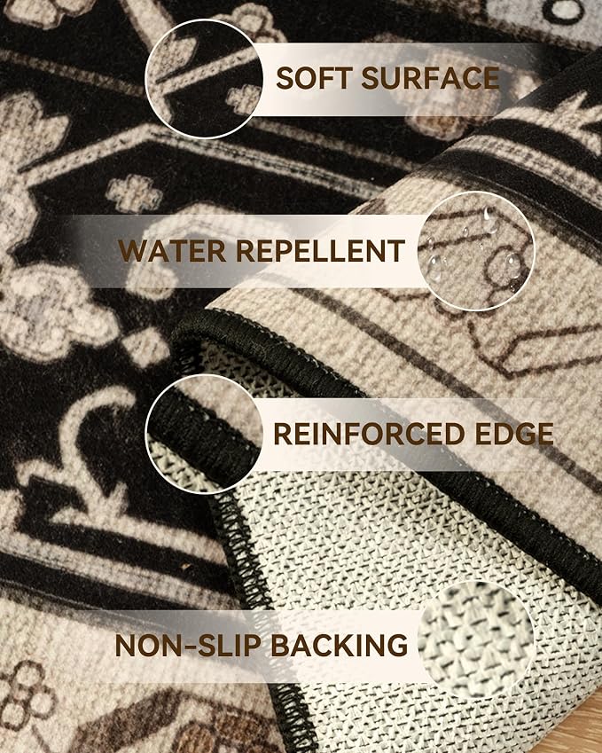 Area Rugs 2'x6' Washable Non-Slip, Floral Vintage Distress Print Pattern - Image 3