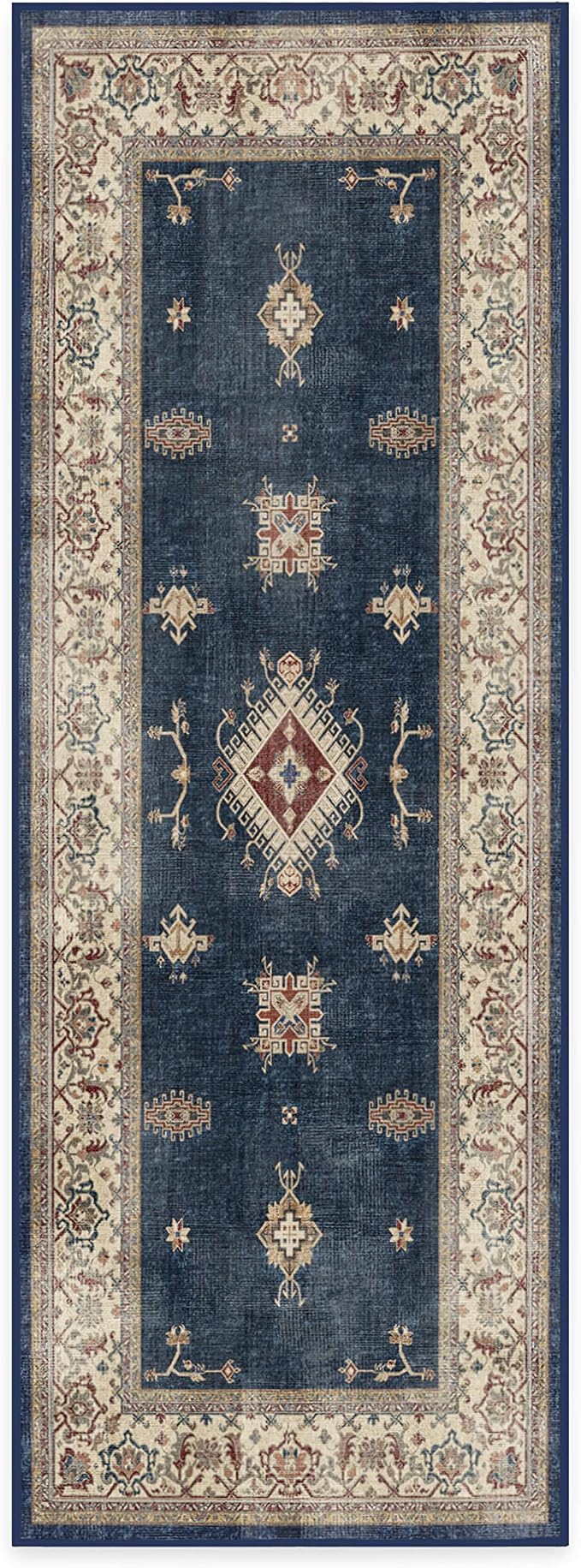 RUGGABLE Washable Vintage Runner Rug – Verena Sapphire 2.5x7, Stain-Resistant by RUGGABLE