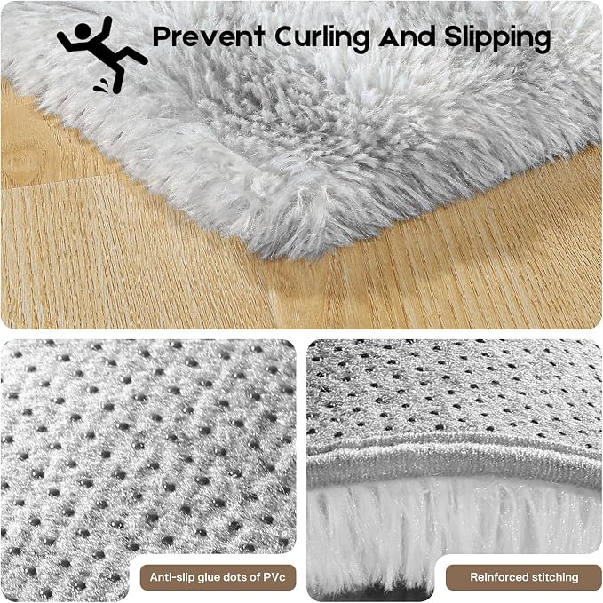 Tie-Dyed Grey Area Rugs 9x12 Living Room Bedroom, Fluffy Large Rug Soft Shag - Image 4