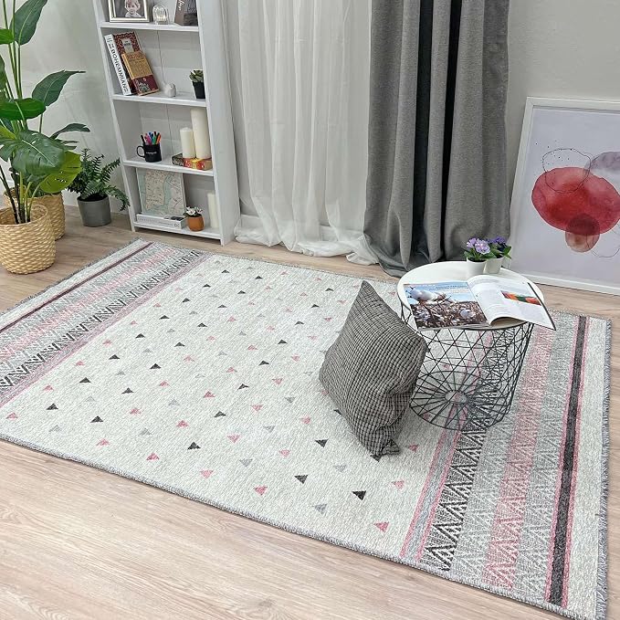Alfa Rich 7x10 Mauve Gray Off White Washable Area Rugs by AlfaRichRugs