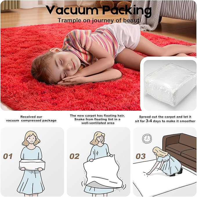 3x5 Red Rug for Bedroom Living Room, Fluffy Small Area Rug Soft Shag Carpet for - Image 5