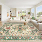 Area Rug 9x12 Washable Rug, Vintage Boho Medallion Rugs Non-Slip Soft Low Pile by VECARF
