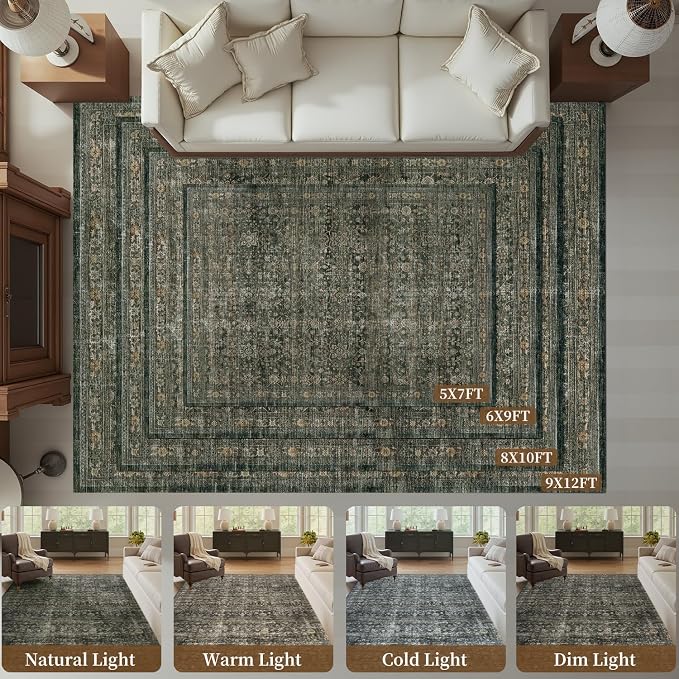 MontVoo-Vintage Area Rug 6X9 Green Rugs - Image 7