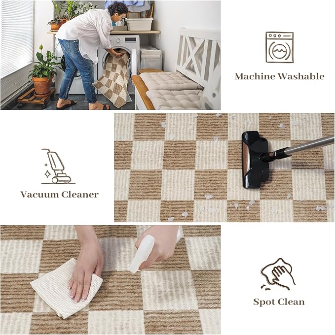 LIVEBOX 9x12 Area Rugs for Living Room, Checkered Non-Slip Washable Rugs - Image 8