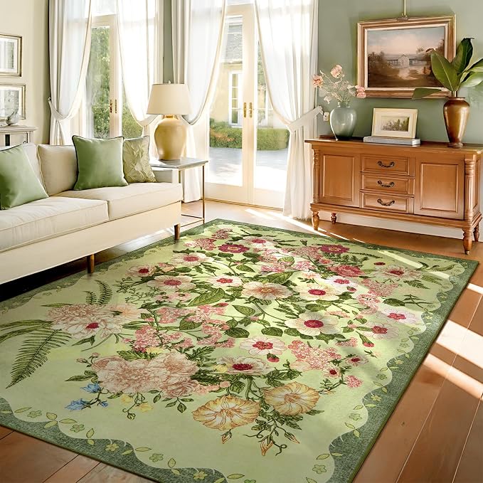 Floral Washable 5x7 Area Rugs by AREAMAY