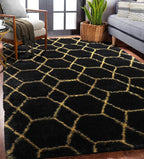 ONASAR Area Rugs for Bedroom Living Room, Washable 4x6 Fluffy Black and Gold by ONASAR