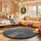 Ophanie Round Rugs 3Ft Grey Circle Area Rug, Christmas Room Decor, Aesthetic by Ophanie