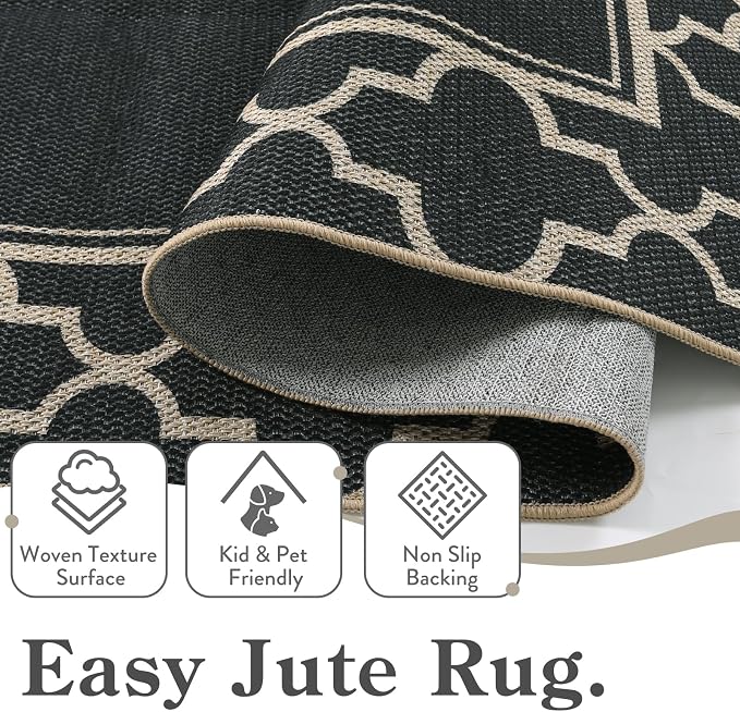 Moynesa Moroccan Easy Jute Outdoor Rug 8x10, Geometric Farmhouse Carpet - Image 5