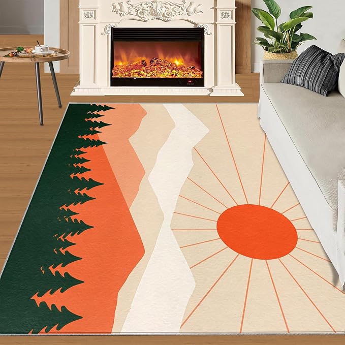 Boho Sun Area Rugs 8x10ft, Minimalist Mountain Area Rug - Image 2