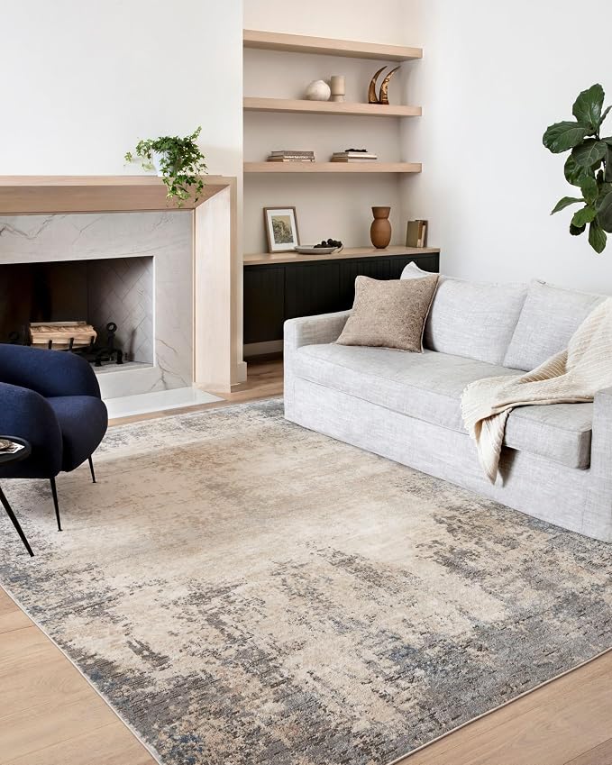 Loloi Teagan Collection TEA-08 Ivory/Mist 11'-6" x 15' Area Rug, Soft Neutral - Image 2