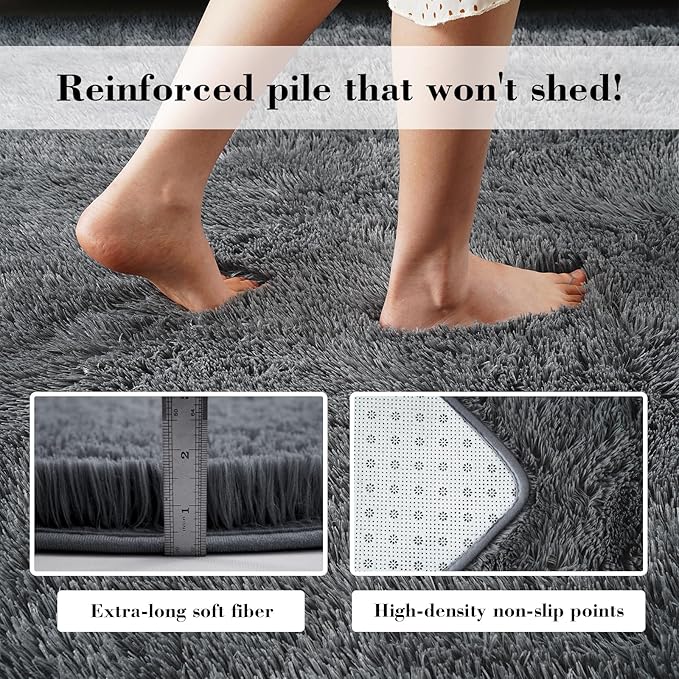 Fluffy Rug Shaggy Area Rug, Dark Grey 8x10 Area Rugs - Image 6