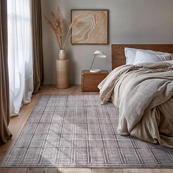 Rugshop Bohemian Stripe Lines Washable Non Slip Area Rug 8' x 10' Brown - Image 9