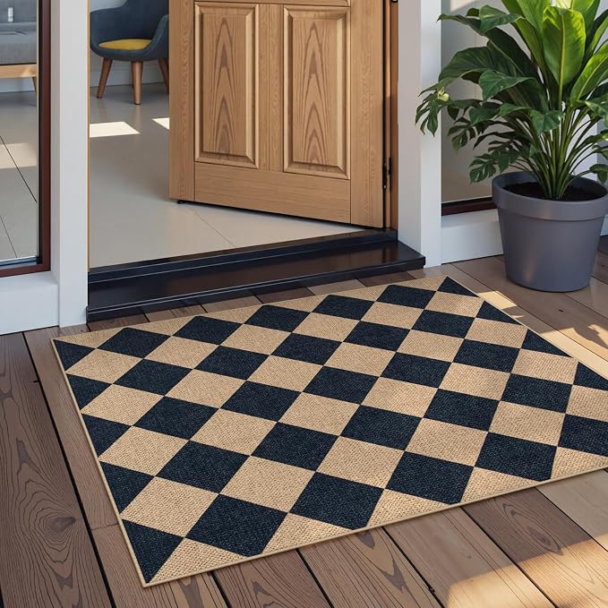 Lahome Checkered Easy Jute Kitchen Rug, 2x3 Front Door Mat Non Slip Washable - Image 6