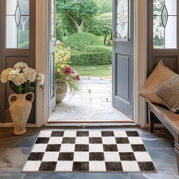 EVERGRACE Checkered Plaid Area Rug 2x3, Soft Fuzzy Faux Wool Rugs Washable Non by EverGrace