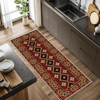 Burgundy Diamond Runner Rug, 3x10ft Hallway Runner Rugs - Image 3