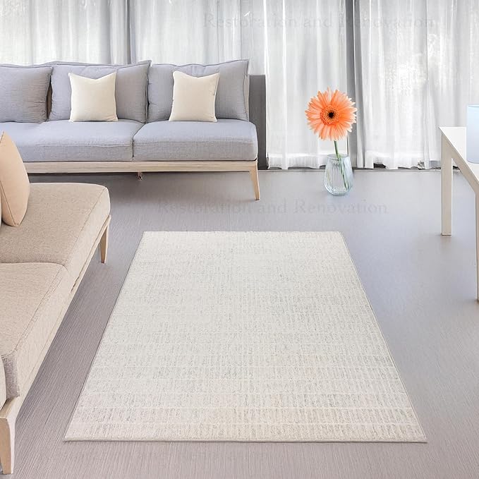 Hand-Tufted 100% Wool Area Rug – Unique Modern Geometric Grid Pattern, Soft - Image 3