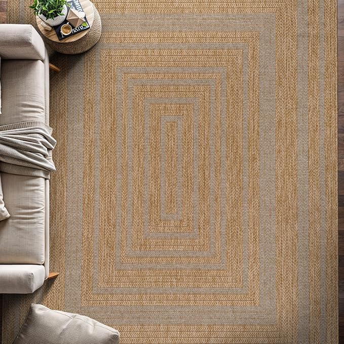 Beverly Rug Easy Jute Framed Border Rug 8x10 Washable Durable Indoor Outdoor - Image 4
