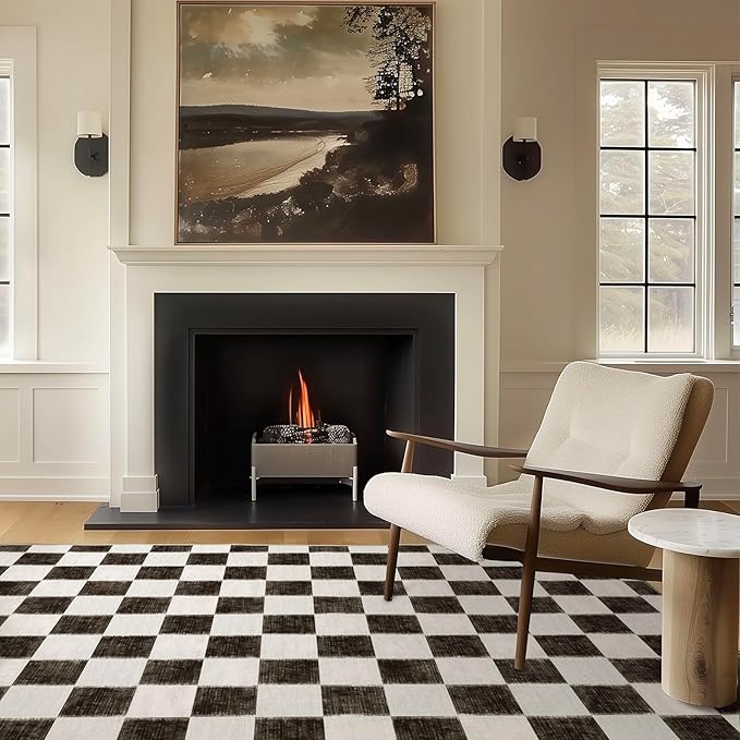EVERGRACE Checkered Plaid Area Rug 5x7, Soft Faux Wool Rugs Washable Anti Slip by EverGrace