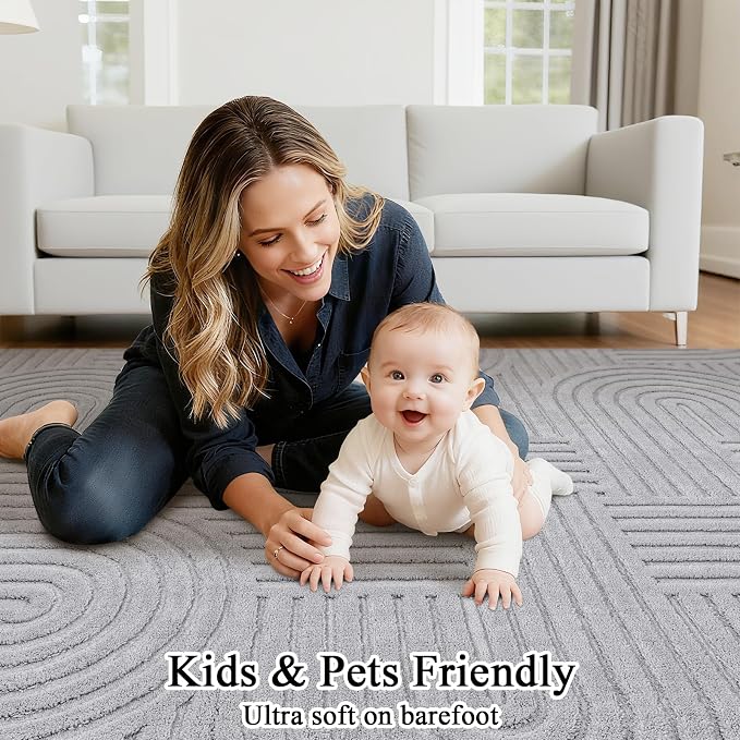 SHACOS Soft Cozy Fluffy Arch Pattern High Low Pile Area Rugs 6'x9' Large Non - Image 7