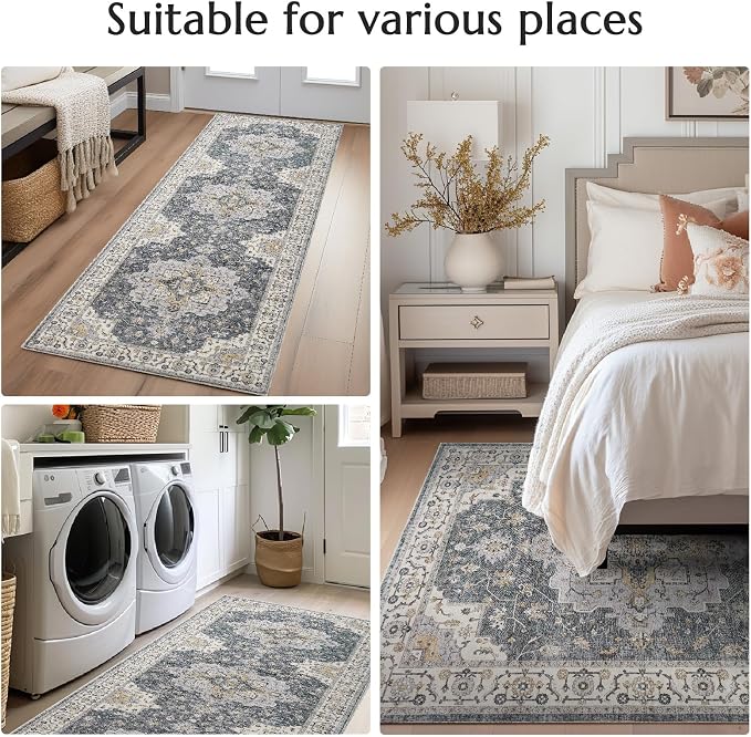 jinchan Runner Rug 3x8 Vintage Hallway Runner Boho Washable Rug Floral - Image 3