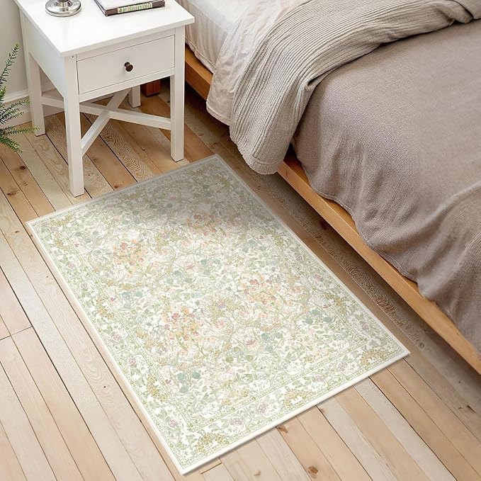Sage Green Soft Bedside Non Slip Washable Rugs, 2x3 Farmhouse Small Rug - Image 6
