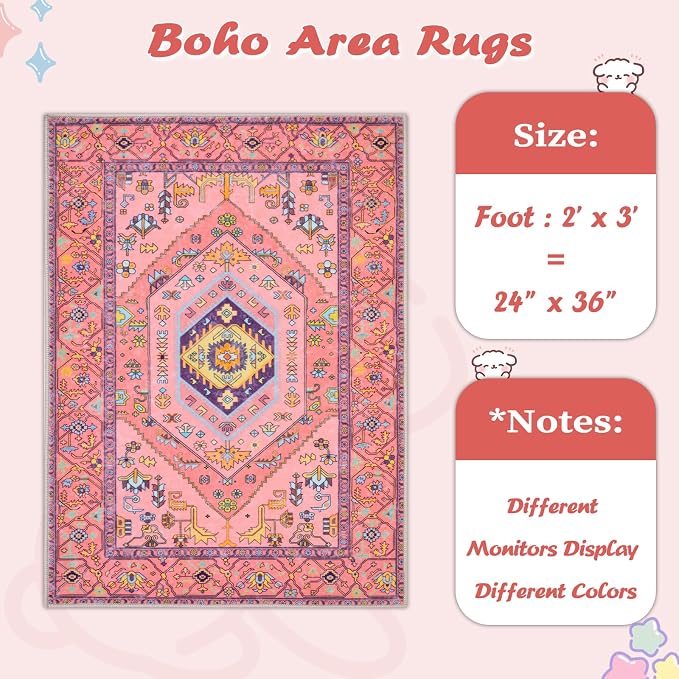 SERISSA Small Rugs for Entryway, 2x3 Fuchsia Pink Washable Non-Slip Area Rug - Image 7