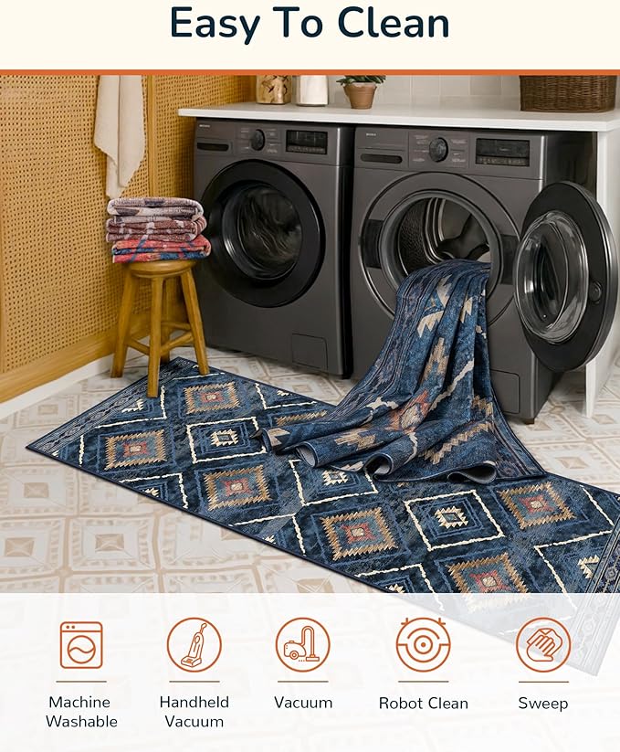 Area Rug 2x6 Rug Machine Washable Non-Slip Low Pile Print Pattern Western Rug - Image 2