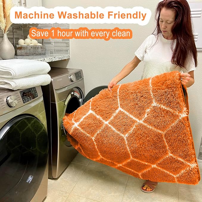 ONASAR Area Rugs for Bedroom Living Room, Washable 4x6 Fluffy Orange and White - Image 5