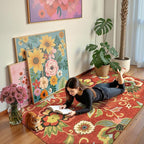 Lahome Floral Red 3x5 Area Rug, Washable Kitchen Fall Rugs Non-Slip ‎Stain - Image 7