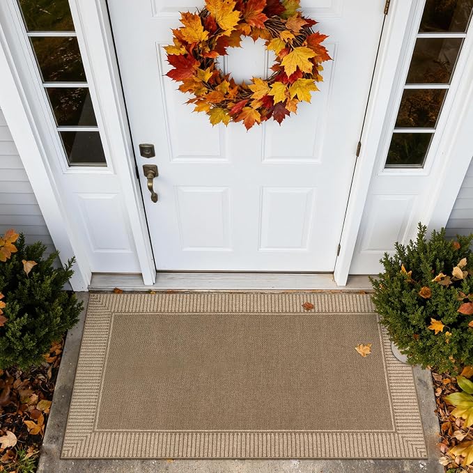 Moynesa Brown Striped Border Easy Jute Indoor Outdoor Entryway Rug 3x5 - Image 2