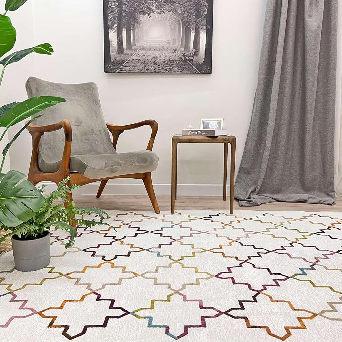 Alfa Rich 5x8 Moroccan White Washable Area Rugs by AlfaRichRugs