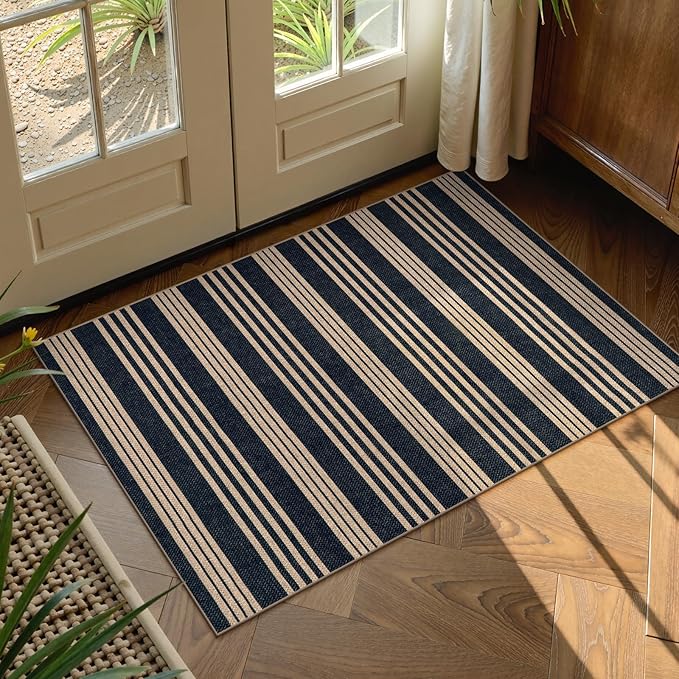 Lahome Striped Easy Jute Front Door Mat, 2x3 Washable Kitchen Rug Small Indoor by Lahome