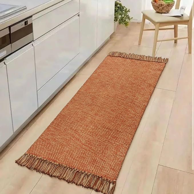 Collive Kitchen Runner Rug, Terracotta Cotton Modern Farmhouse Bathroom Mat - Image 7