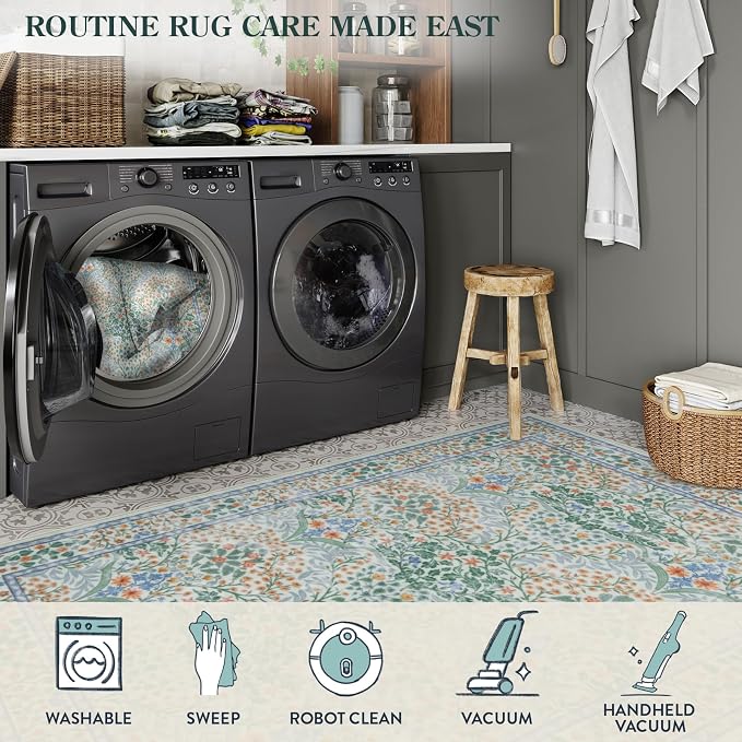 Lahome Floral Washable Rugs 8x10, Soft Green 8x10 Area Rugs - Image 4