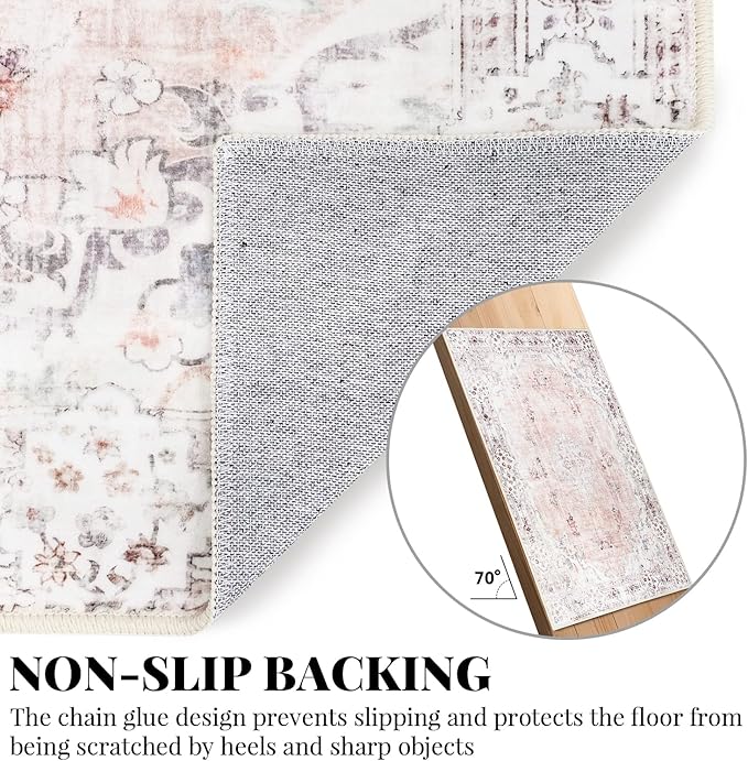 MUJOO 5'x7' Area Rugs Pink Machine Washable Boho Rug - Image 4
