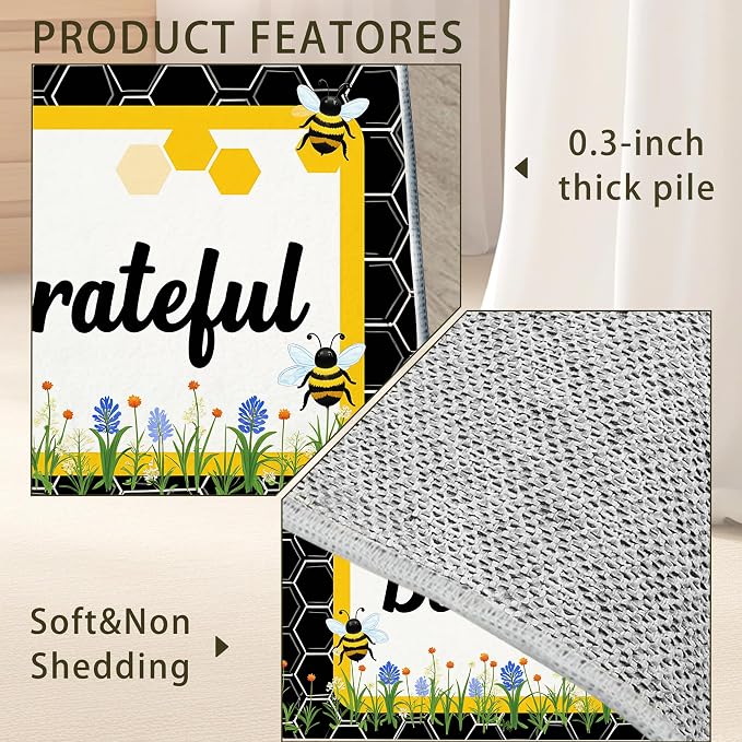 Bee Grateful Rug for Living Room 3x5, Low Pile Non-Slip Backing, Machine - Image 5