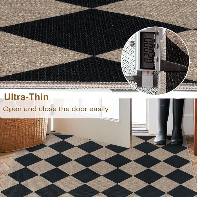 Easy Jute Black Checkered 5x7 Area Rug, Washable Modern Outdoor Rug - Image 4