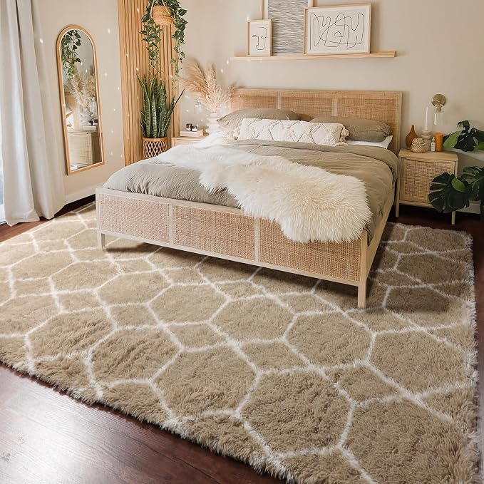ONASAR Large Area Rugs for Living Room, Fluffy 7x10 Beige and White Thick Floor - Image 5