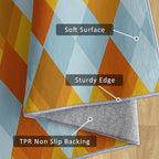 Washable 5x5 Diamond Rug Living Room, Geometric Orange and Blue Plaid Design - Image 6