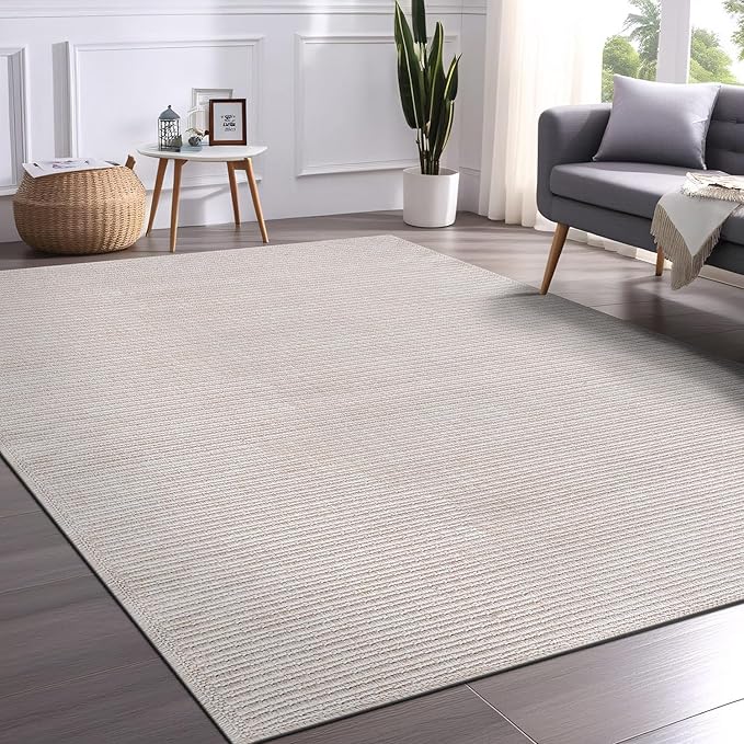 Beverly Rug Easy Jute Off White Rug 5x7 Solid Washable Durable Outdoor Indoor - Image 6