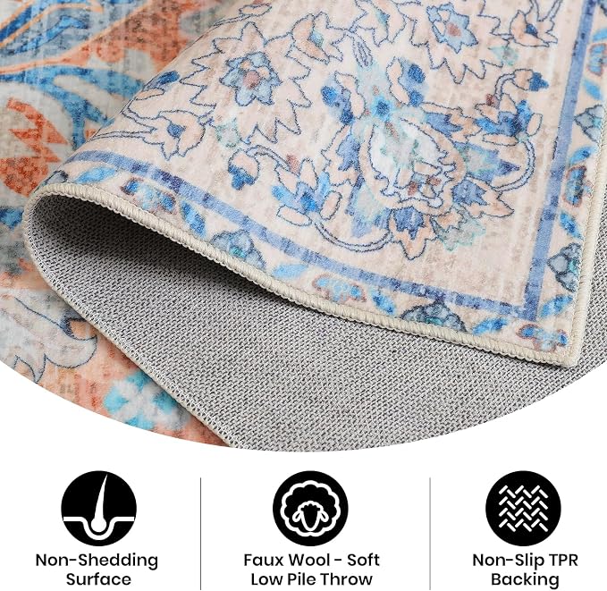Area Rug for Living Room, 8x10 Machine Washable Non Slip Large Faux Wool Throw - Image 5