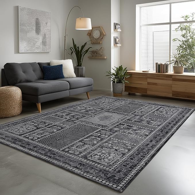 4x6 Washable Area Rug for Living Room, Carpet for Bedroom, Soft Faux Wool Retro - Image 2