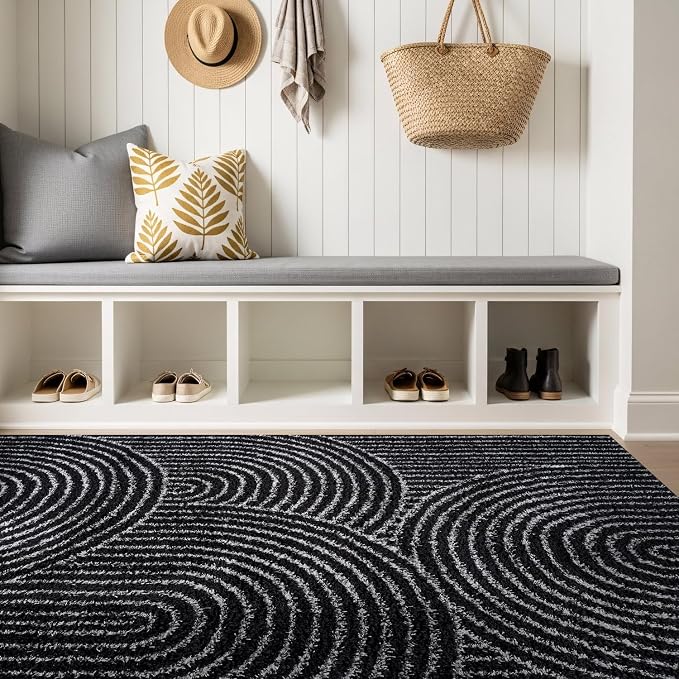 Rugshop Circles Arch Shag Area Rug Anthracite Dark Gray 4' x 6' Ideal by Rugshop
