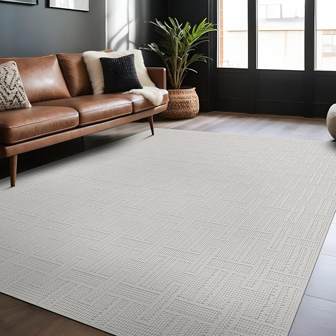 Micro Loop Indoor Rug White 10x14 Boho Geometric Neutral Area Rugs - Image 8