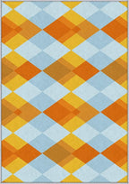 Washable 5x8 Diamond Rug Living Room, Geometric Orange and Blue Plaid Design - Image 3