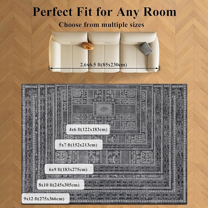 Washable Rugs 5x7 Area Rugs for Living Room, Thin Carpet for Bedroom, Soft Faux - Image 9