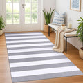 KOZYFLY Grey and White Striped Rug 4'x6' Indoor Outdoor Rug Cotton Hand-Woven by KOZYFLY