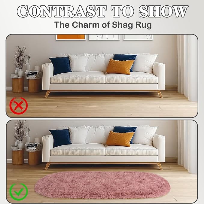 Soft Fluffy Area Rug for Bedroom, Blush Pink Fuzzy Shaggy Oval Throw Rugs for - Image 8