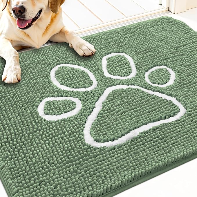 OLANLY Dog Door Mat for Muddy Paws 30x20, Paw Print Design, Absorbs Moisture by OLANLY